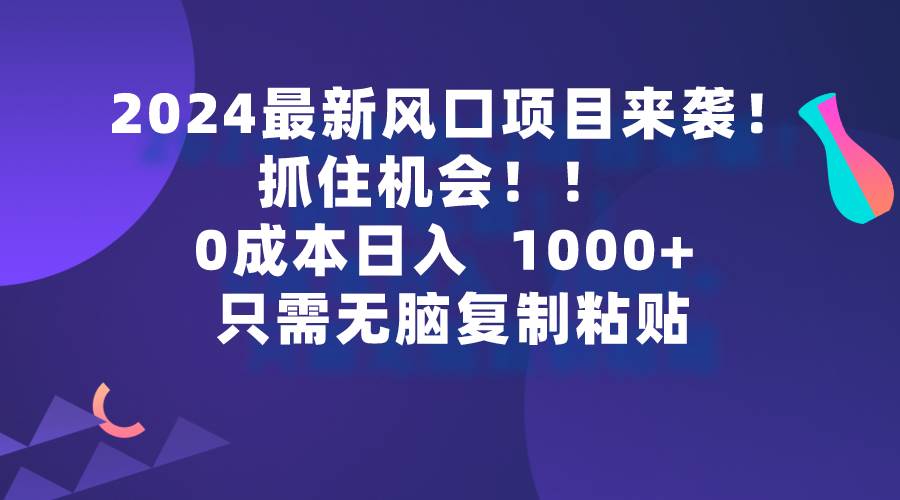 2024最新风口项目来袭，抓住机会，0成本一部手机日入1000+，只需无脑复…-布丁源码-专业的网站源码代码分享平台!