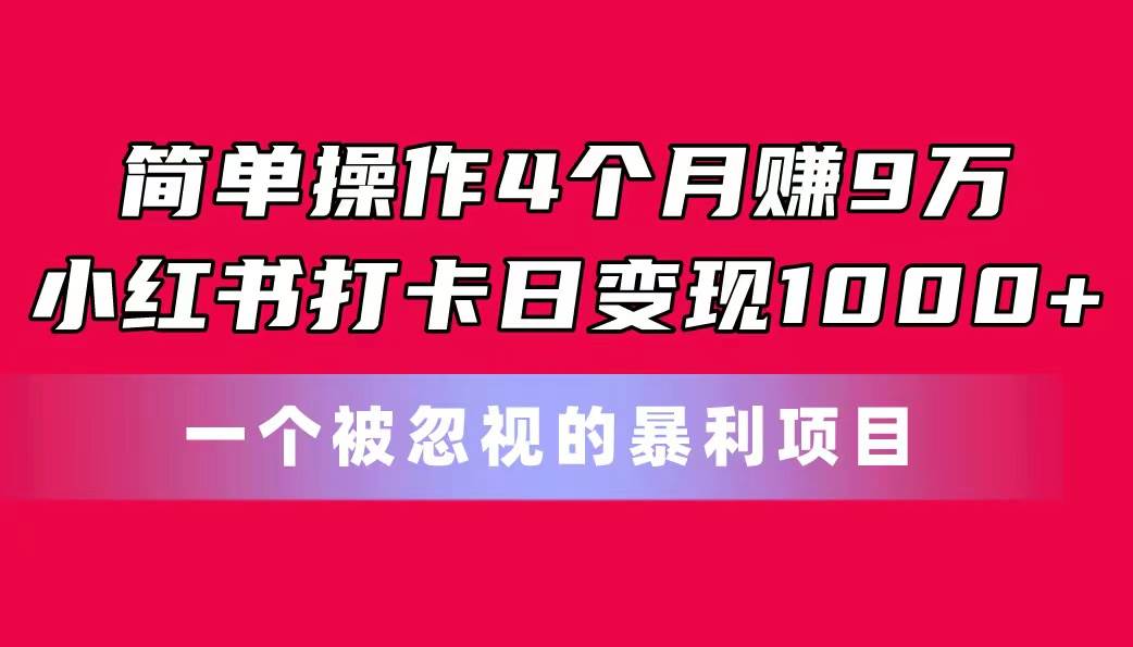 简单操作4个月赚9万！小红书打卡日变现1000+！一个被忽视的暴力项目-布丁源码-专业的网站源码代码分享平台!