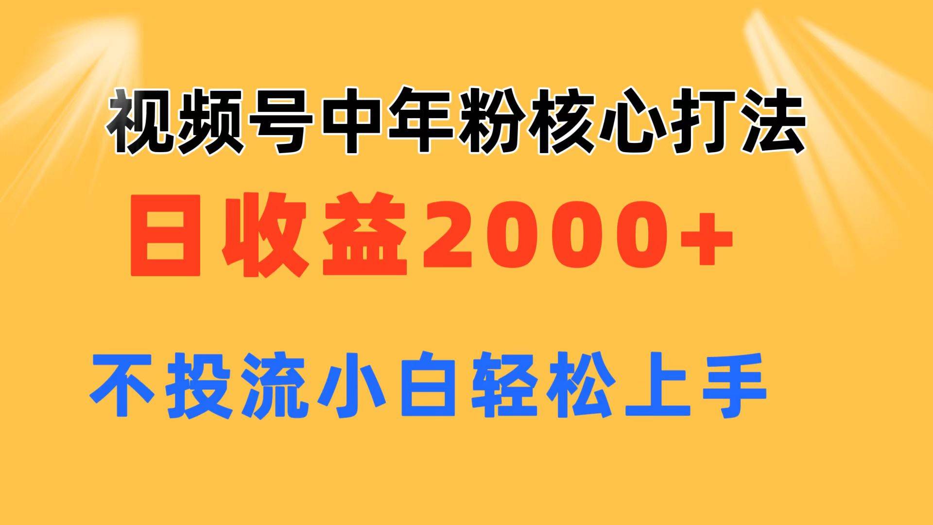 视频号中年粉核心玩法 日收益2000+ 不投流小白轻松上手-布丁源码-专业的网站源码代码分享平台!