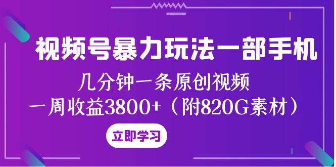 视频号暴力玩法一部手机 几分钟一条原创视频 一周收益3800+（附820G素材）-布丁源码-专业的网站源码代码分享平台!