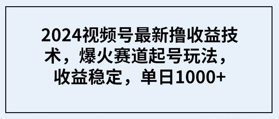 2024视频号最新撸收益技术，爆火赛道起号玩法，收益稳定，单日1000+-布丁源码-专业的网站源码代码分享平台!