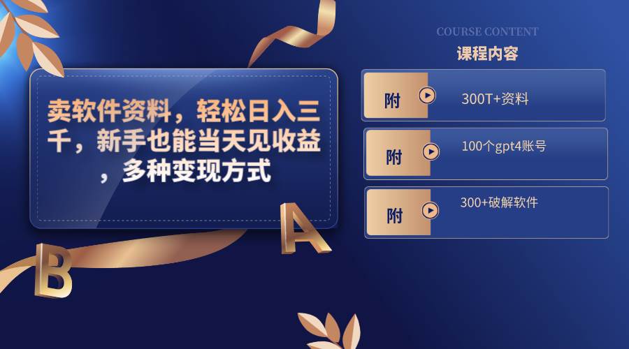 卖软件资料，轻松日入三千，新手也能当天见收益，多种变现方式，（附300T+资料，100个gpt4账号，300+破解软件）-布丁源码-专业的网站源码代码分享平台!