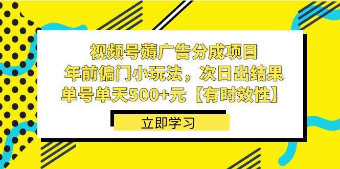 视频号薅广告分成项目，年前偏门小玩法，次日出结果，单号单天500+元【有时效性】-布丁源码-专业的网站源码代码分享平台!