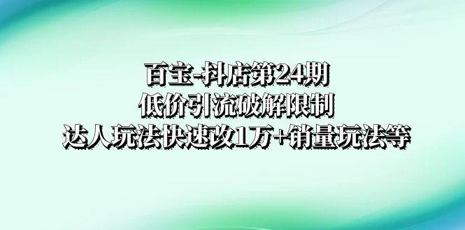 百宝-抖店第24期：低价引流破解限制，达人玩法快速改1万+销量玩法等-布丁源码-专业的网站源码代码分享平台!