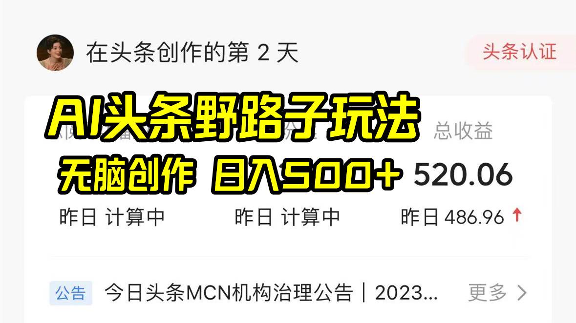 AI头条野路子玩法，无脑创作，日入500+-布丁源码-专业的网站源码代码分享平台!