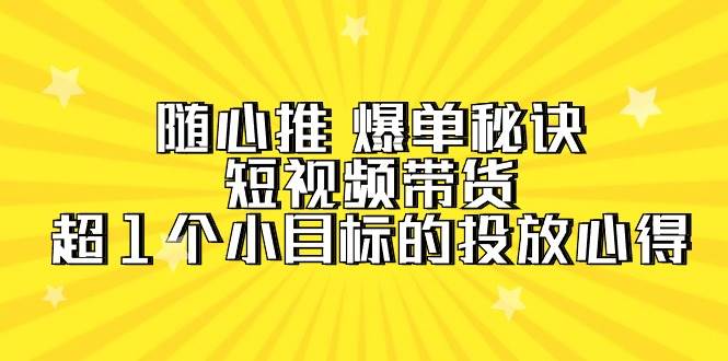 随心推 爆单秘诀，短视频带货-超1个小目标的投放心得（7节视频课）-布丁源码-专业的网站源码代码分享平台!