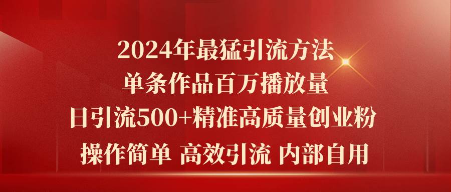 2024年最猛暴力引流方法，单条作品百万播放 单日引流500+高质量精准创业粉-布丁源码-专业的网站源码代码分享平台!
