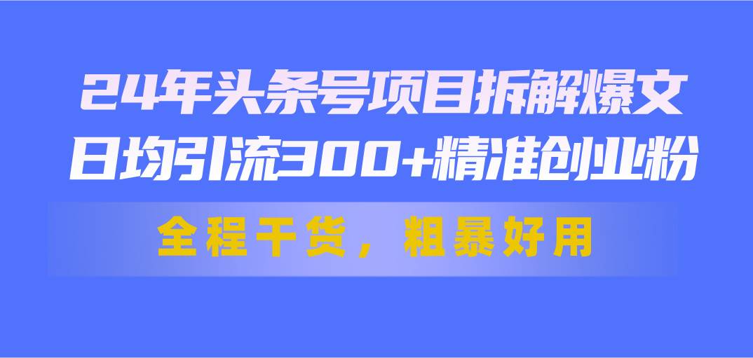 24年头条号项目拆解爆文，日均引流300+精准创业粉，全程干货，粗暴好用-布丁源码-专业的网站源码代码分享平台!