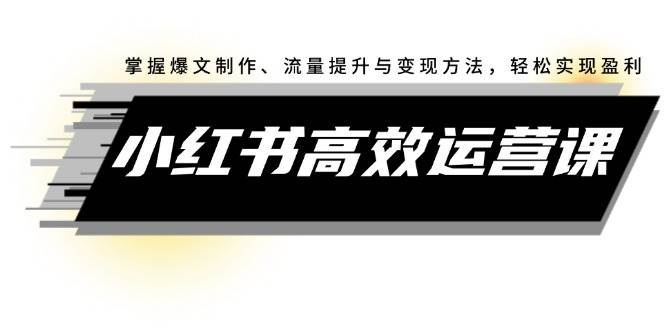 小红书高效运营课：掌握爆文制作、流量提升与变现方法，轻松实现盈利-布丁源码-专业的网站源码代码分享平台!