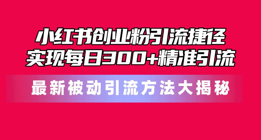小红书创业粉引流捷径！最新被动引流方法大揭秘，实现每日300+精准引流-布丁源码-专业的网站源码代码分享平台!