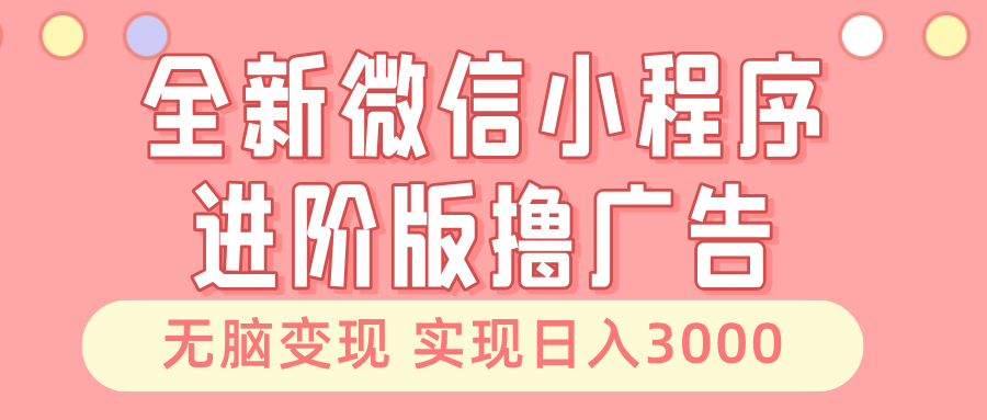全新微信小程序进阶版撸广告 无脑变现睡后也有收入 日入3000＋-布丁源码-专业的网站源码代码分享平台!